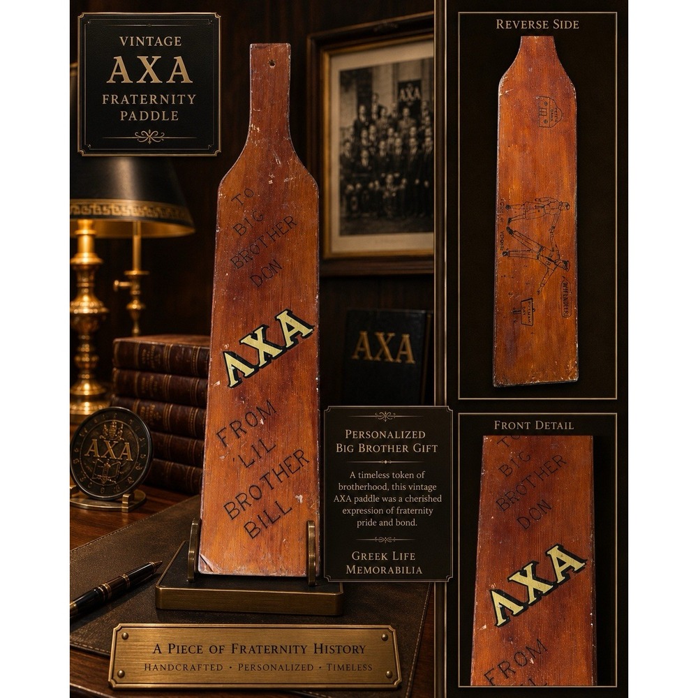 Vintage AXA Fraternity Paddle Wooden Greek Letter Big Brother Gift Wall Decor